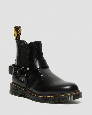 Black Men's Dr Martens Wincox Smooth Leather Buckle Boots | CA 458VRW